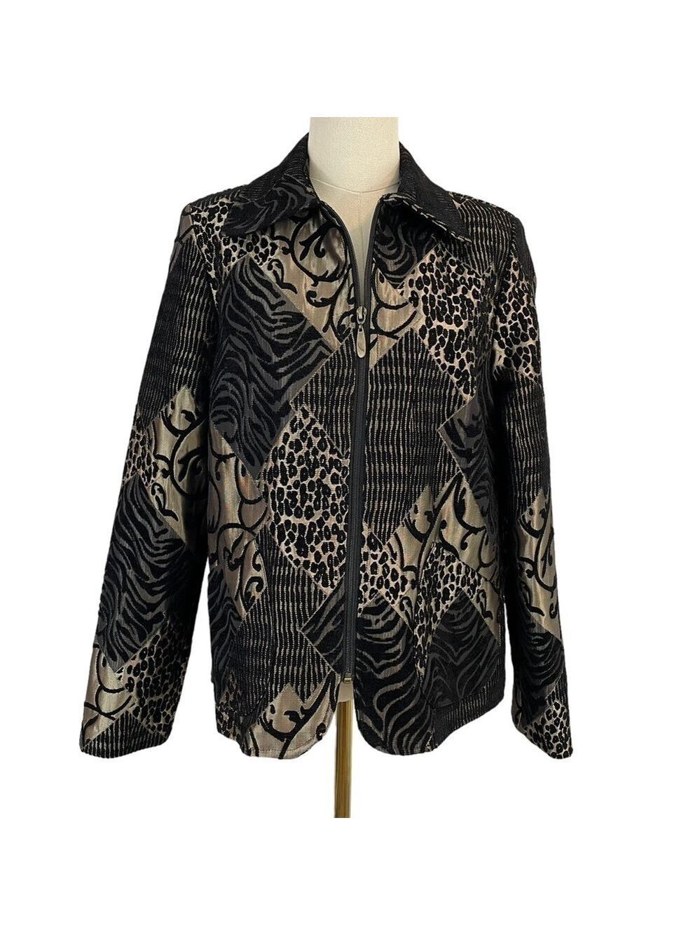 TanJay Classy Jacket Womens 8 M Black Bronze Multicolour Multimedia Coat EUC